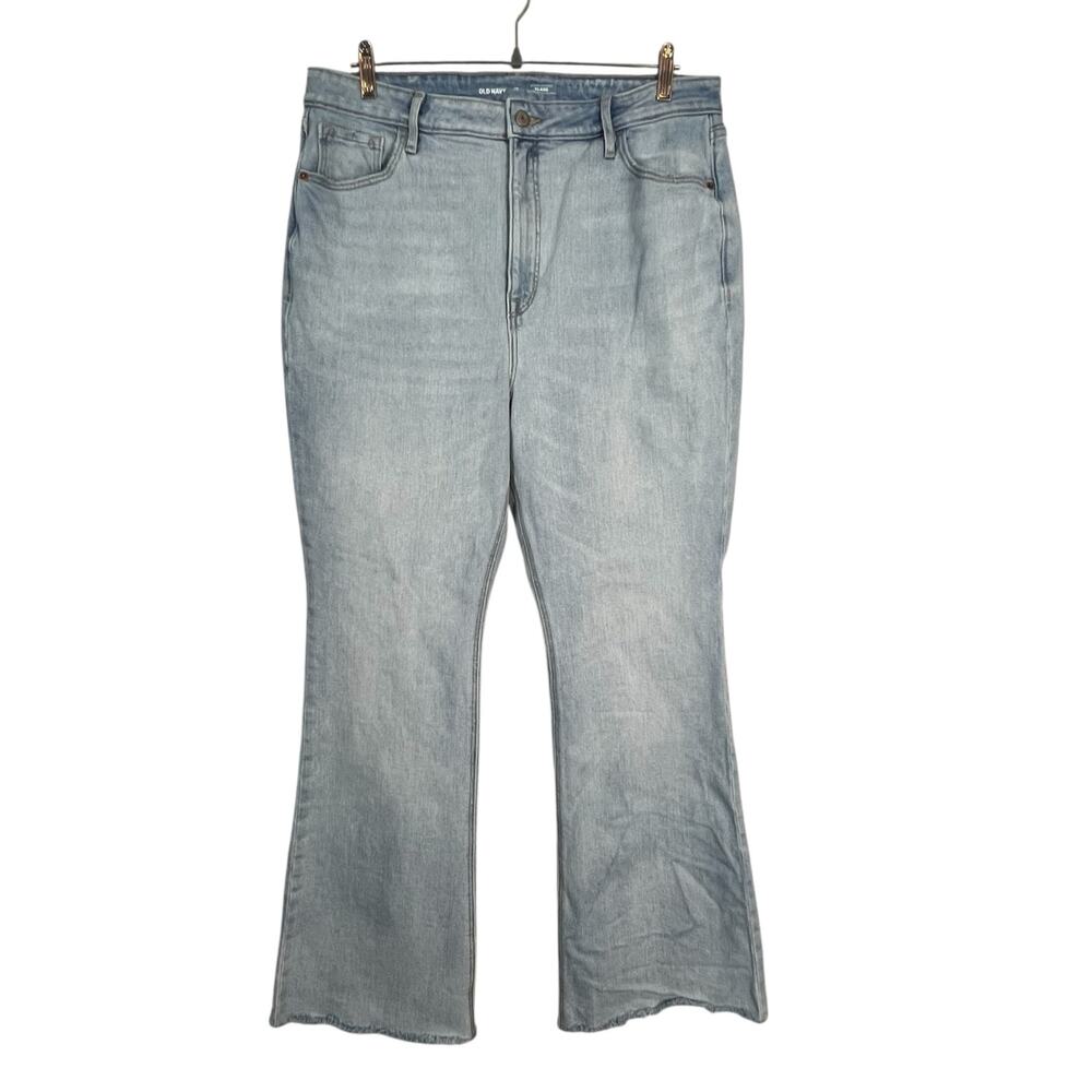 Old Navy Flare Jeans Size 16 Higher High Rise Light Wash Raw Hem